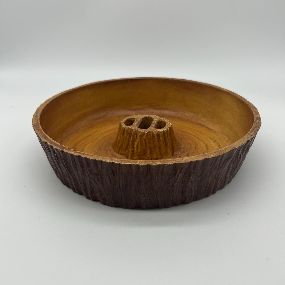 Vintage Nut Bowl Faux Wood Live Edge MCM Rustic Xmas Nutcracker 7" Multi Prod.